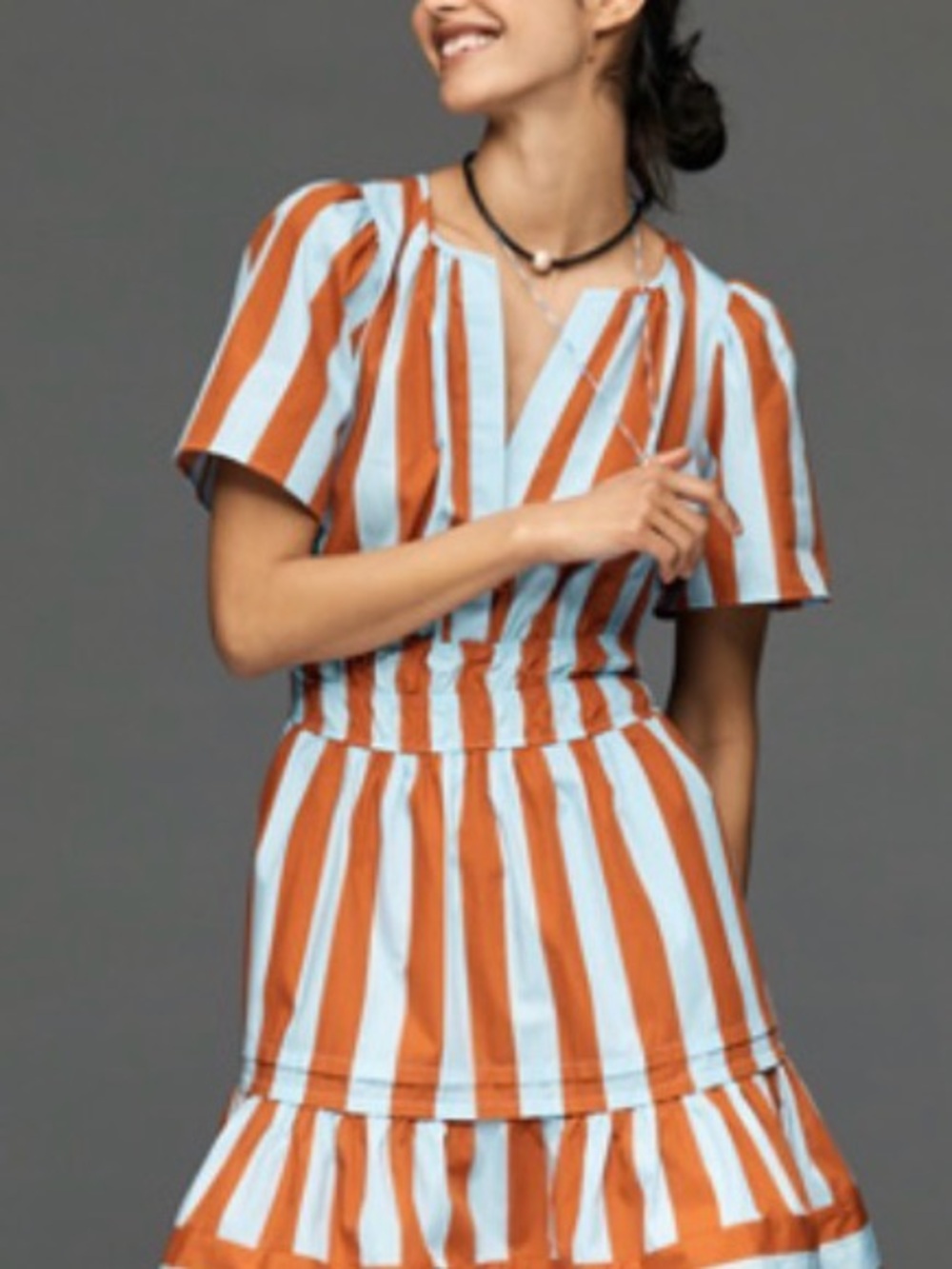 Anthropologie rust orange and Light Blue Striped Dress